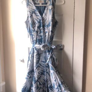 Talbots button up, hi low, slit front dress